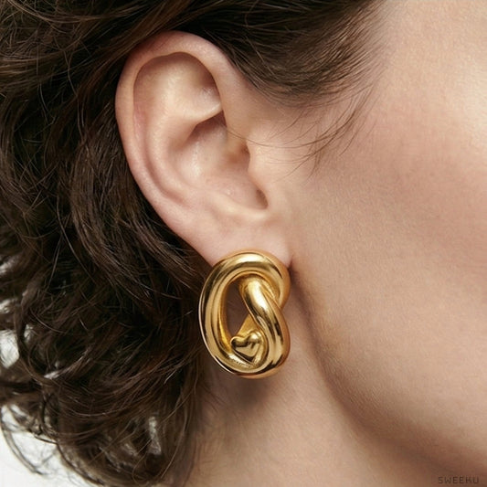 Sculptural Infinity Love Knot Gold Studs
