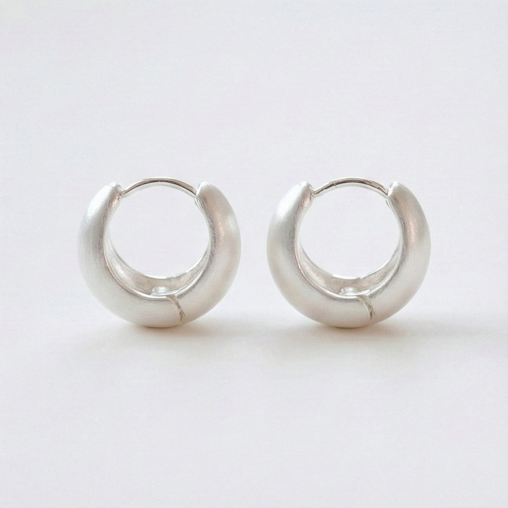 Matte Dome Huggie Silver Hoops - Brushed Finish