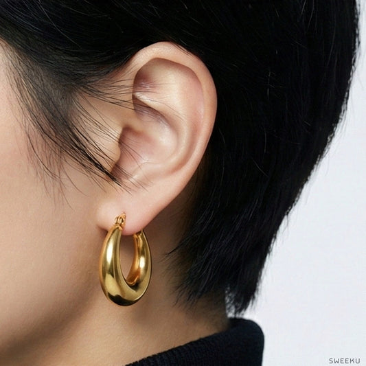 Sculptural Dome Huggie Gold Hoops