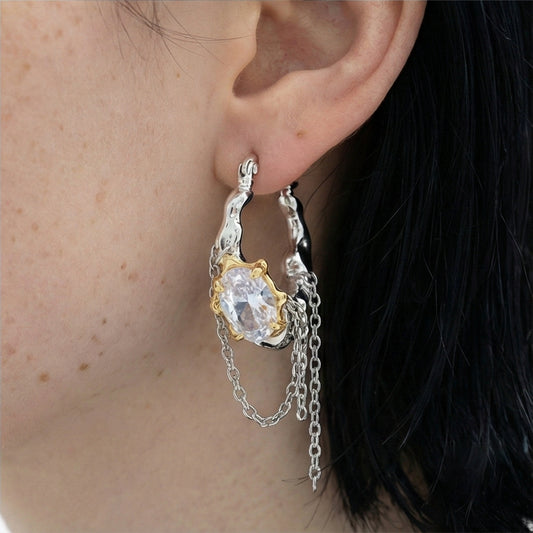 Melting Metal Crystal Dangle Earrings