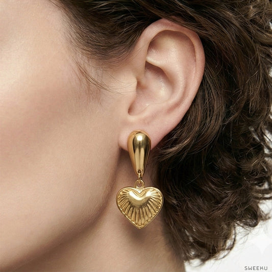 Vintage Puffy Heart Gold Drop Earrings