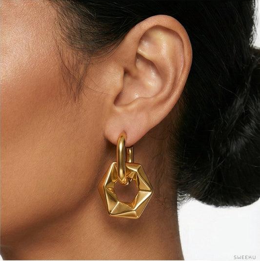 Chunky Hexagon Link Gold Earrings