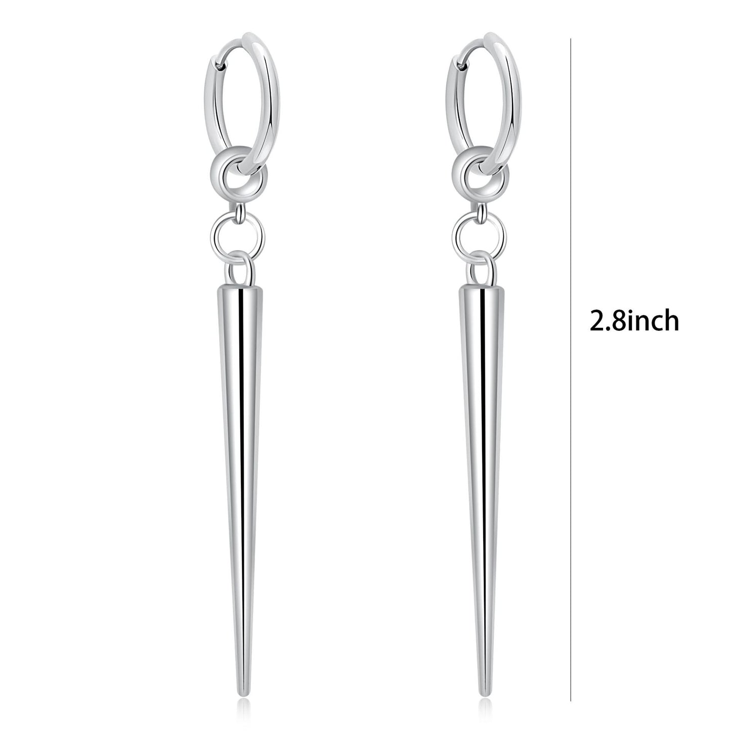 Industrial Spike Dangle Silver Hoops