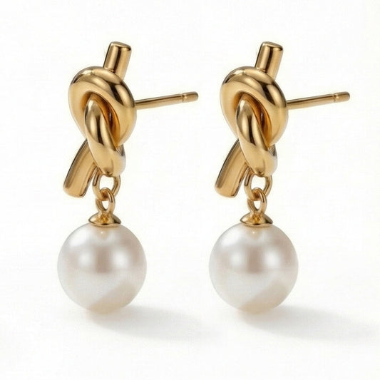 Sculptural Knot Pearl Drop Earrings