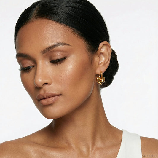 Puffy Heart Drop Huggie Gold Hoops