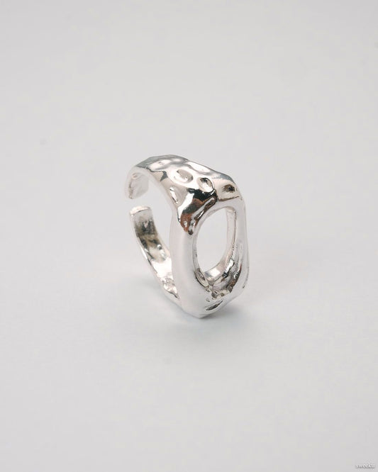 Echo Form Ring Set featuring silver sculptural and hammered adjustable rings