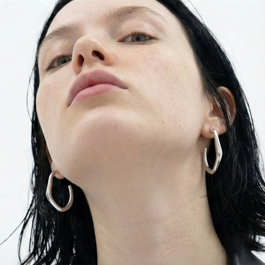 Fluid Organic Silver C-Hoops - Sculptural & Minimalist