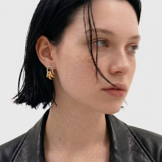 Mixed Metal Cluster Gold Drop Earrings