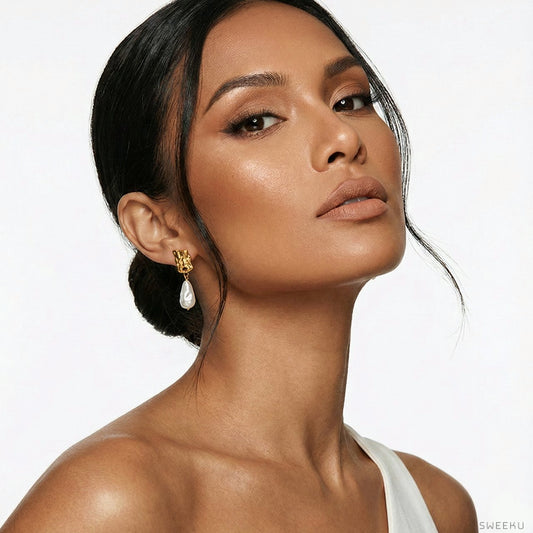 Organic Hammered & Baroque Pearl Drop Earrings