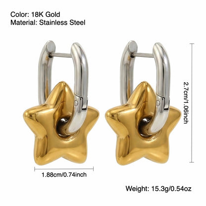 Polished Star Two-Tone Hoop Earrings