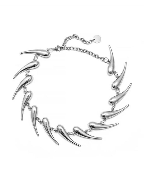 Silver-Tone Titanium Steel Thorn Necklace, Irregular Metal Statement Jewelry