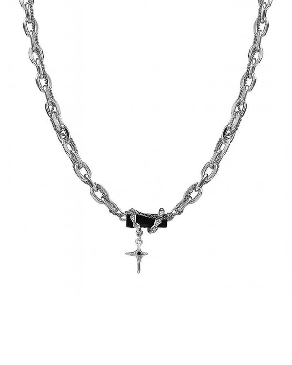 Coiled Black Gem Cross Necklace