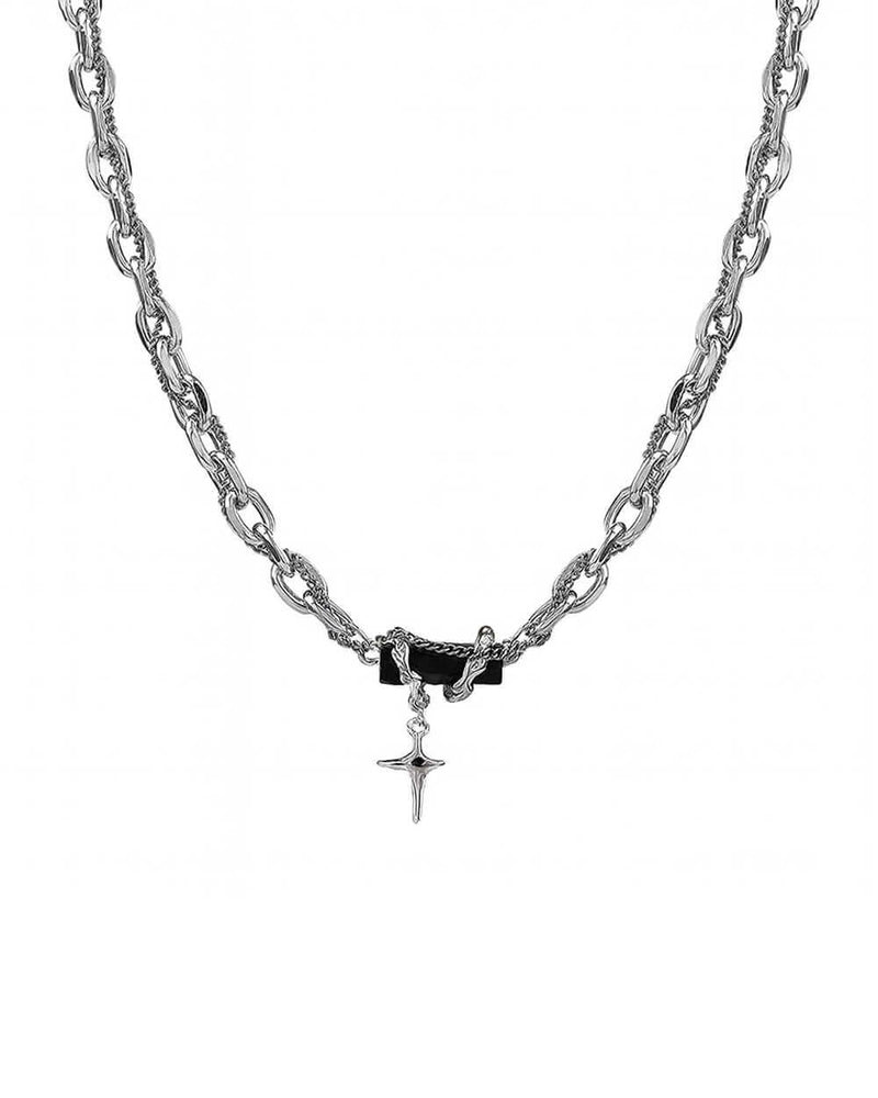 Coiled Black Gem Cross Necklace