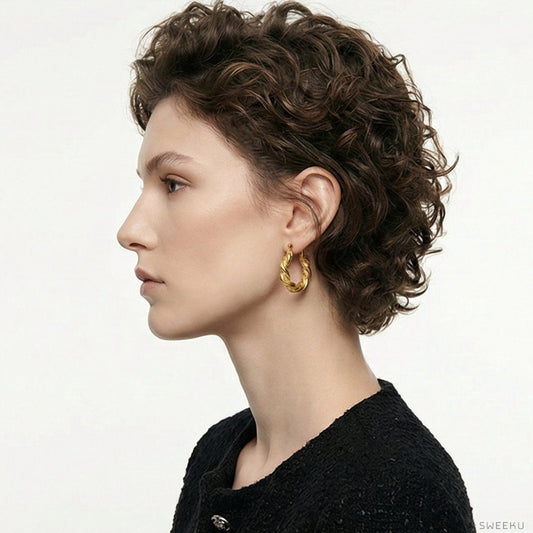 Classic Braided Rope Gold Hoops