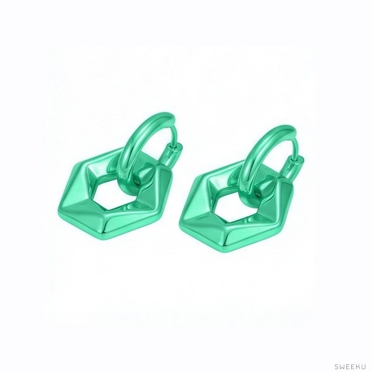 Chunky Hexagon Link Gold Earrings