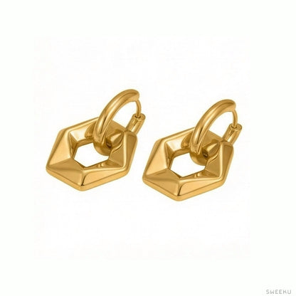 Chunky Hexagon Link Gold Earrings