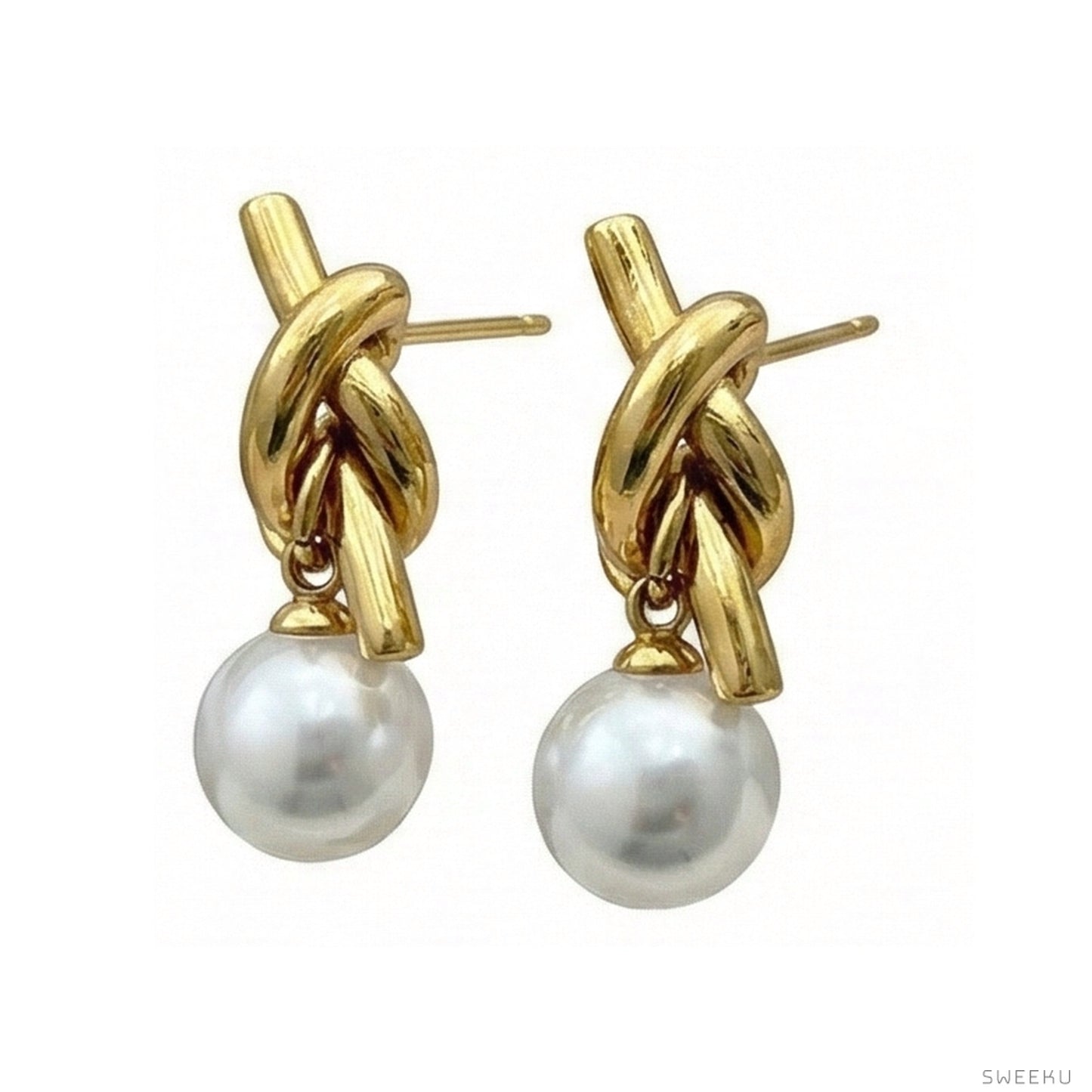 Sculptural Knot Pearl Drop Earrings - SWEEKU