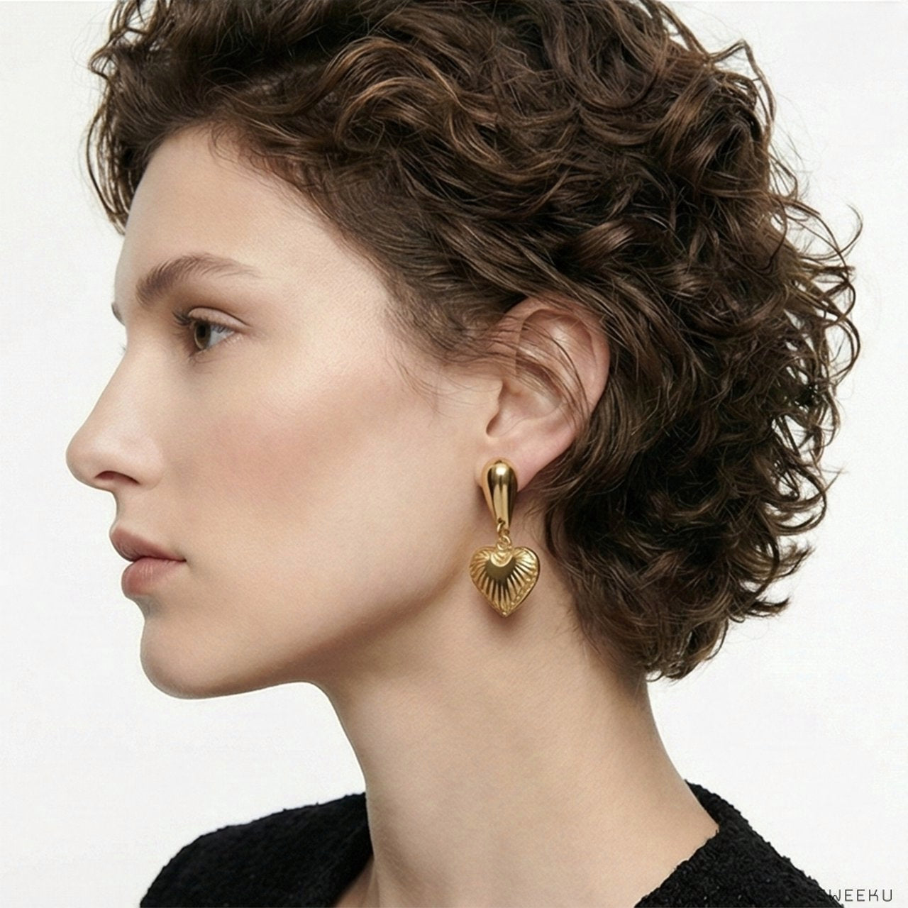 Vintage Puffy Heart Gold Drop Earrings