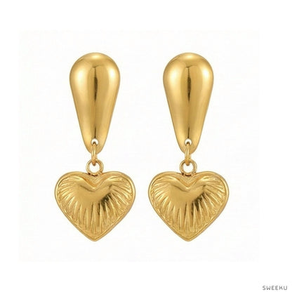 Vintage Puffy Heart Gold Drop Earrings