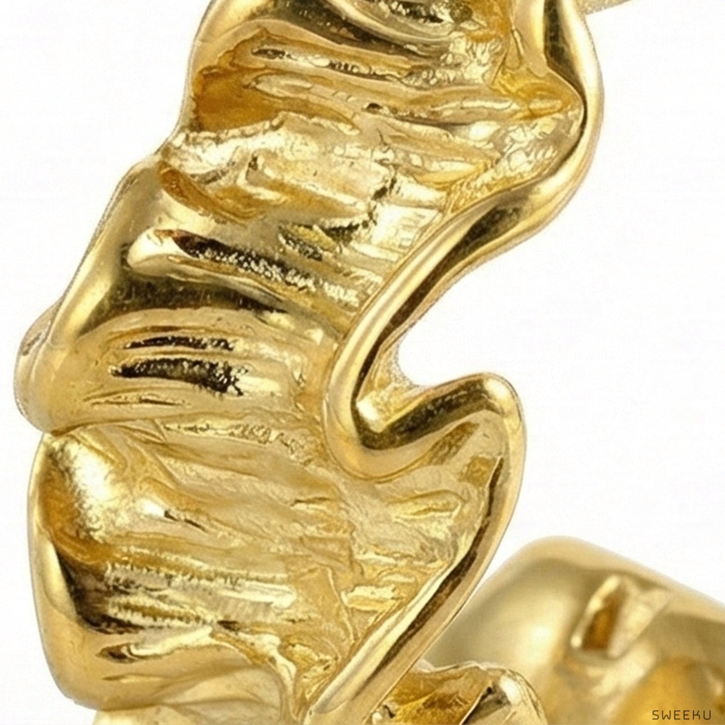 Organic Ruffle Gold Hoops - Sculptural Statement