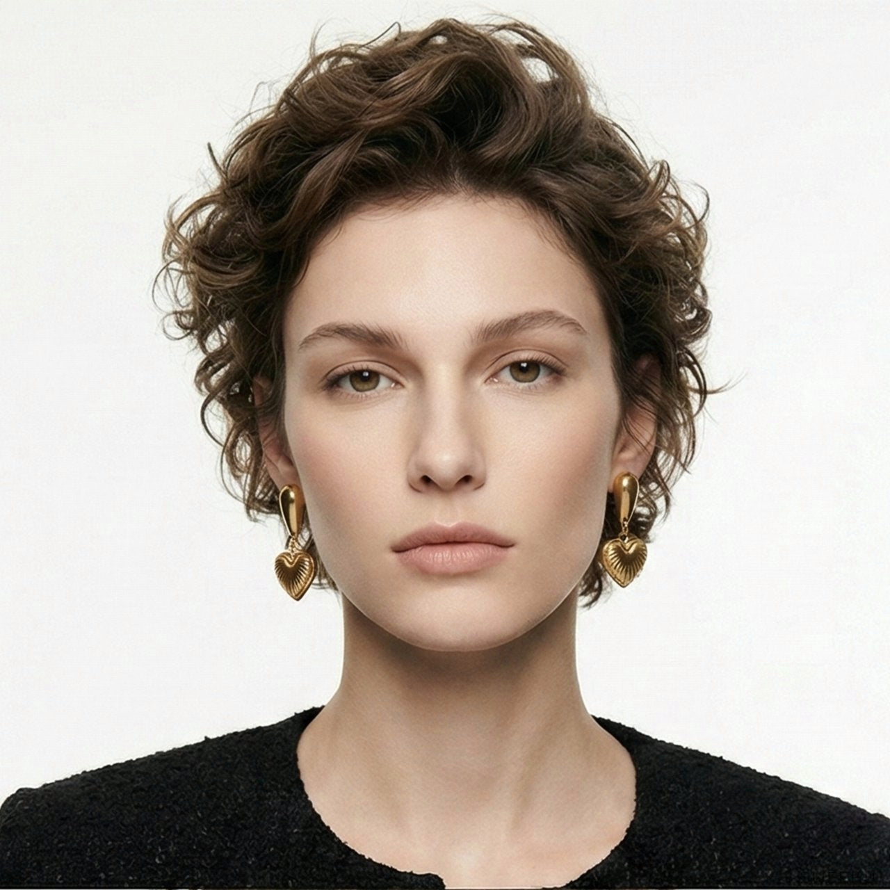 Vintage Puffy Heart Gold Drop Earrings