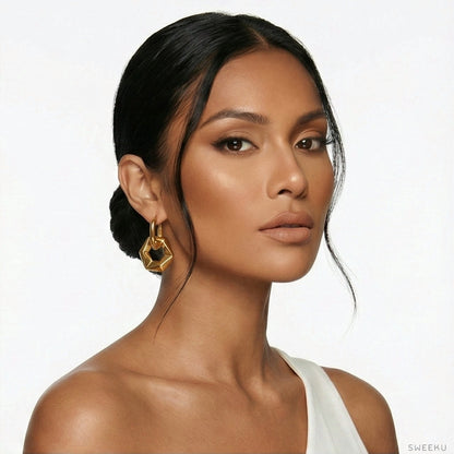 Chunky Hexagon Link Gold Earrings