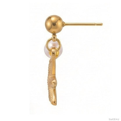 Starfish & Pearl Drop Gold Studs - Coastal Chic