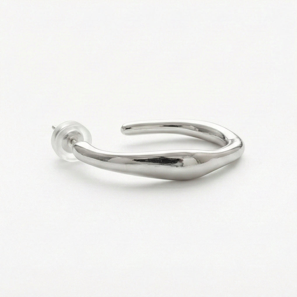 Fluid Organic Silver C-Hoops - Sculptural & Minimalist