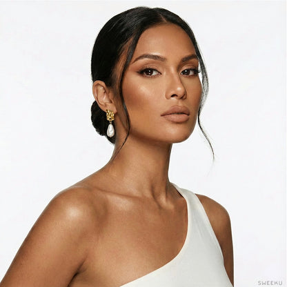 Organic Hammered & Baroque Pearl Drop Earrings