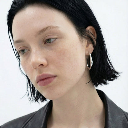 Fluid Organic Silver C-Hoops - Sculptural & Minimalist