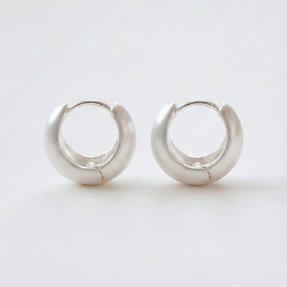 Matte Dome Huggie Silver Hoops - Brushed Finish