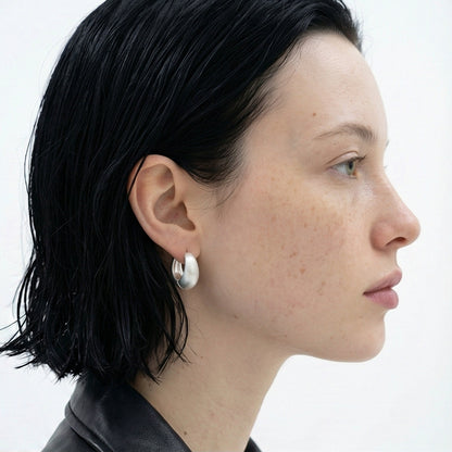 Matte Dome Huggie Silver Hoops - Brushed Finish