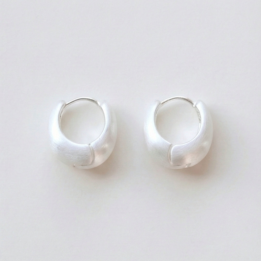 Matte Dome Huggie Silver Hoops - Brushed Finish
