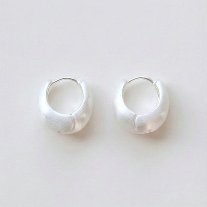Matte Dome Huggie Silver Hoops - Brushed Finish