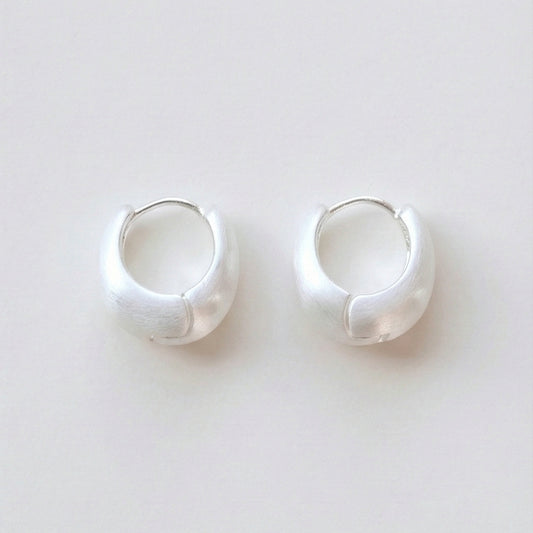 Matte Dome Huggie Silver Hoops - Brushed Finish