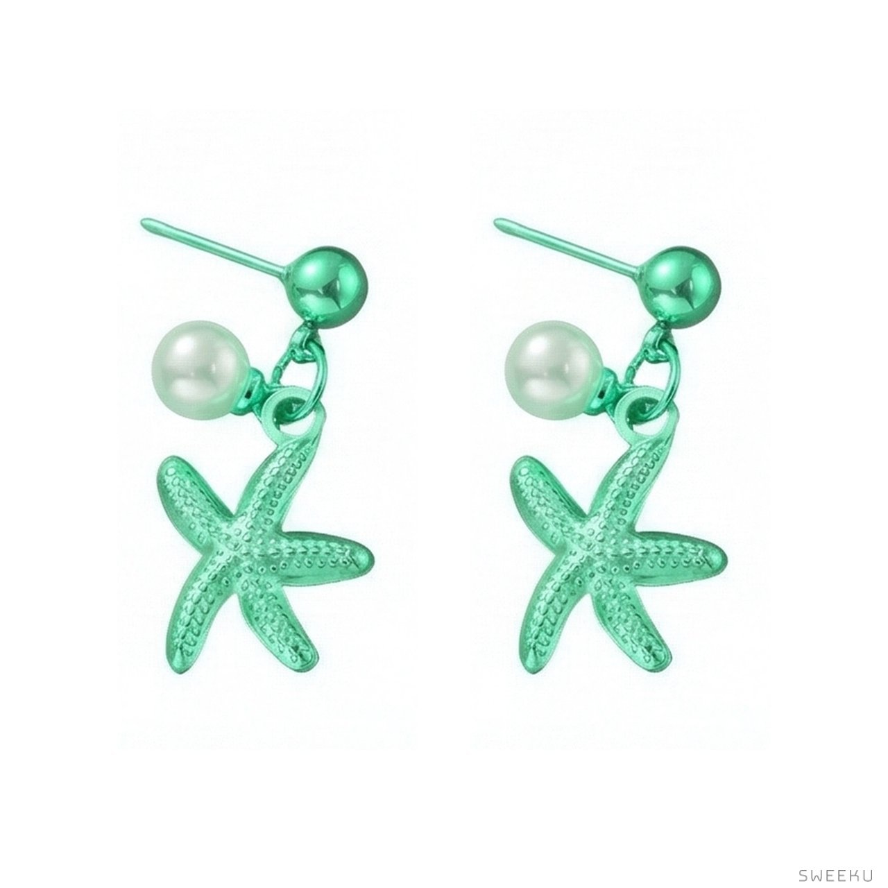Starfish & Pearl Drop Gold Studs - Coastal Chic