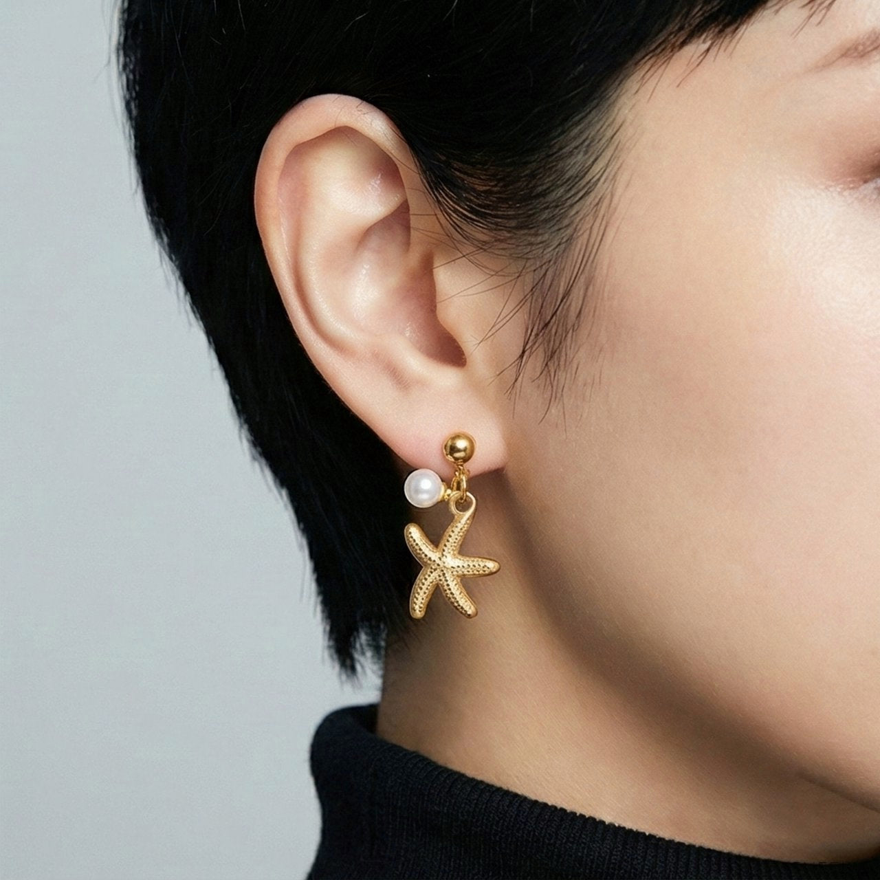 Starfish & Pearl Drop Gold Studs - Coastal Chic