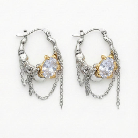Melting Metal Crystal Dangle Earrings