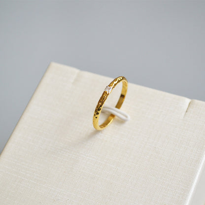 Hammered Thin Band CZ Stacking Ring