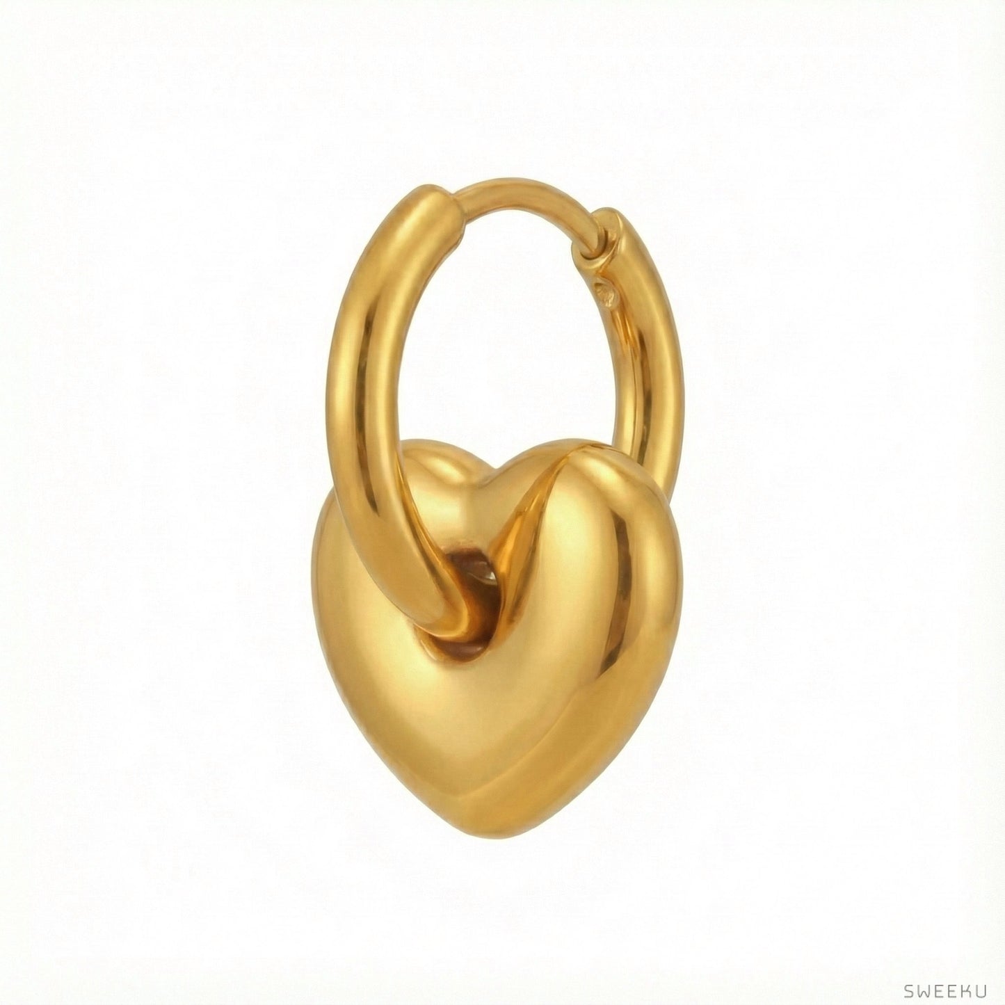 Puffy Heart Drop Huggie Gold Hoops