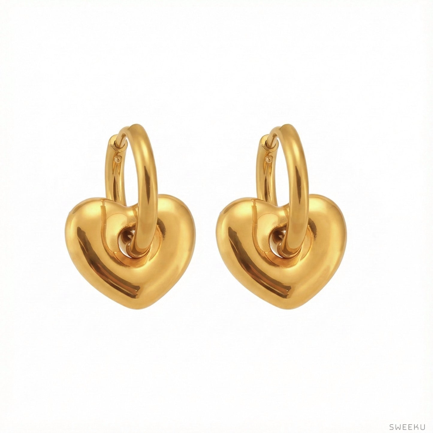 Puffy Heart Drop Huggie Gold Hoops