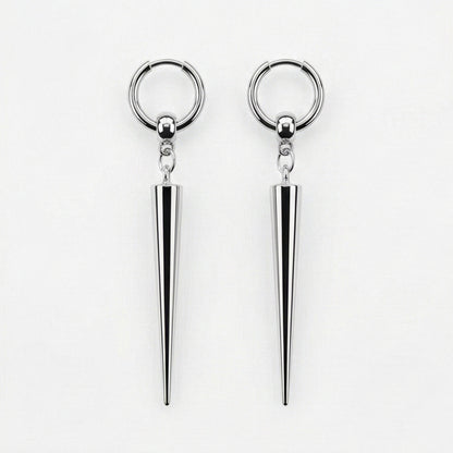 Industrial Spike Dangle Silver Hoops