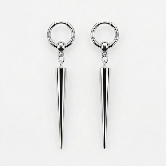 Industrial Spike Dangle Silver Hoops