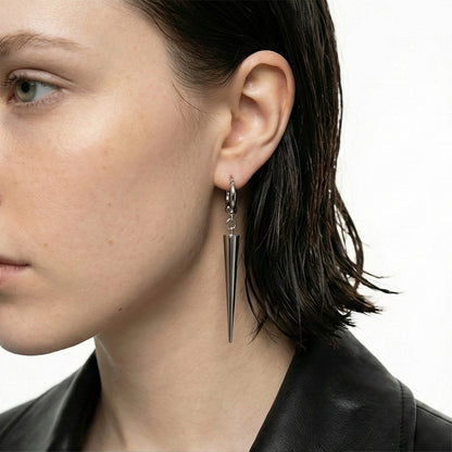 Industrial Spike Dangle Silver Hoops