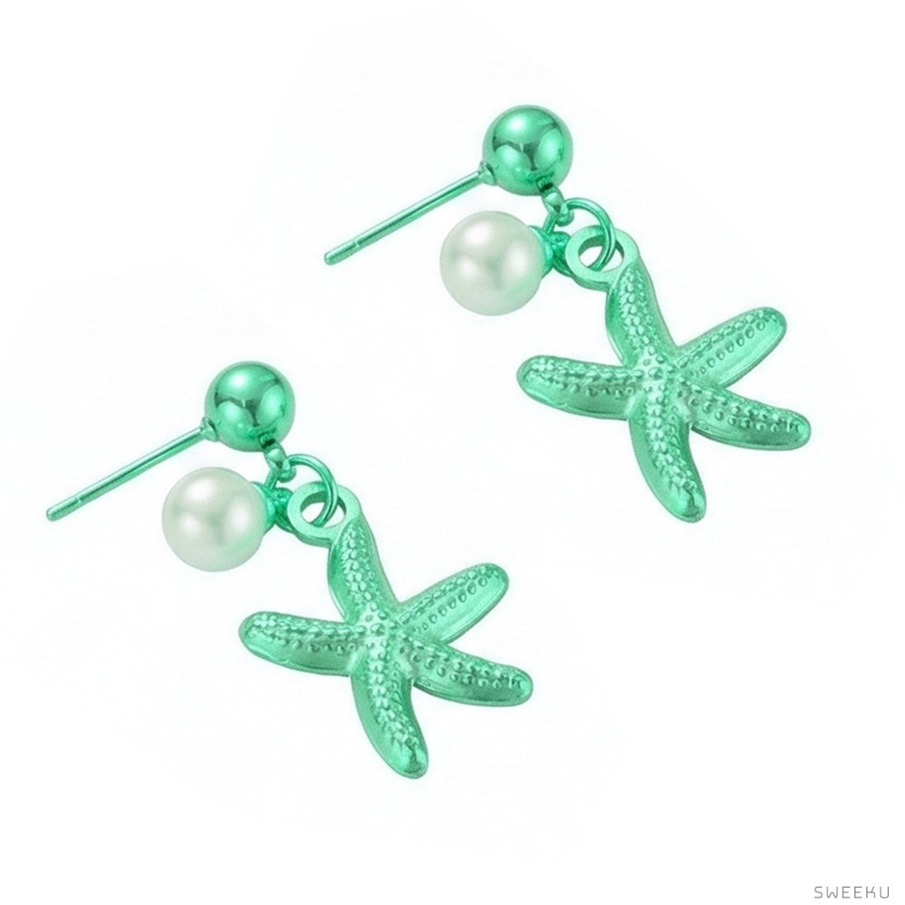 Starfish & Pearl Drop Gold Studs - Coastal Chic