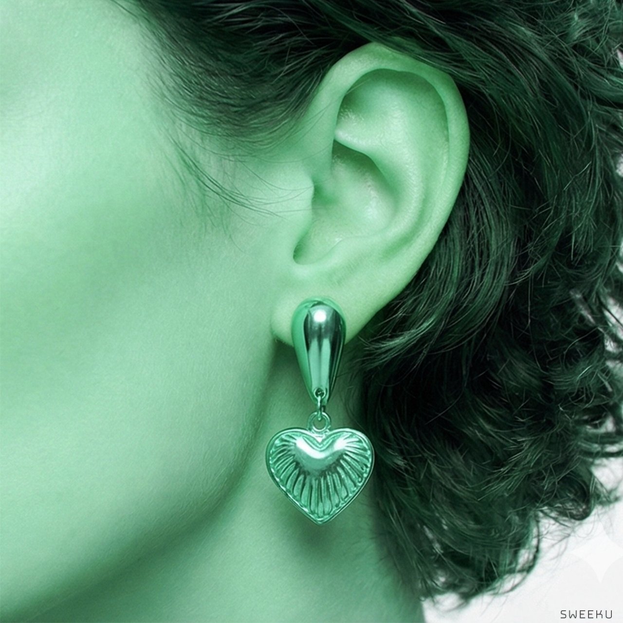 Vintage Puffy Heart Gold Drop Earrings