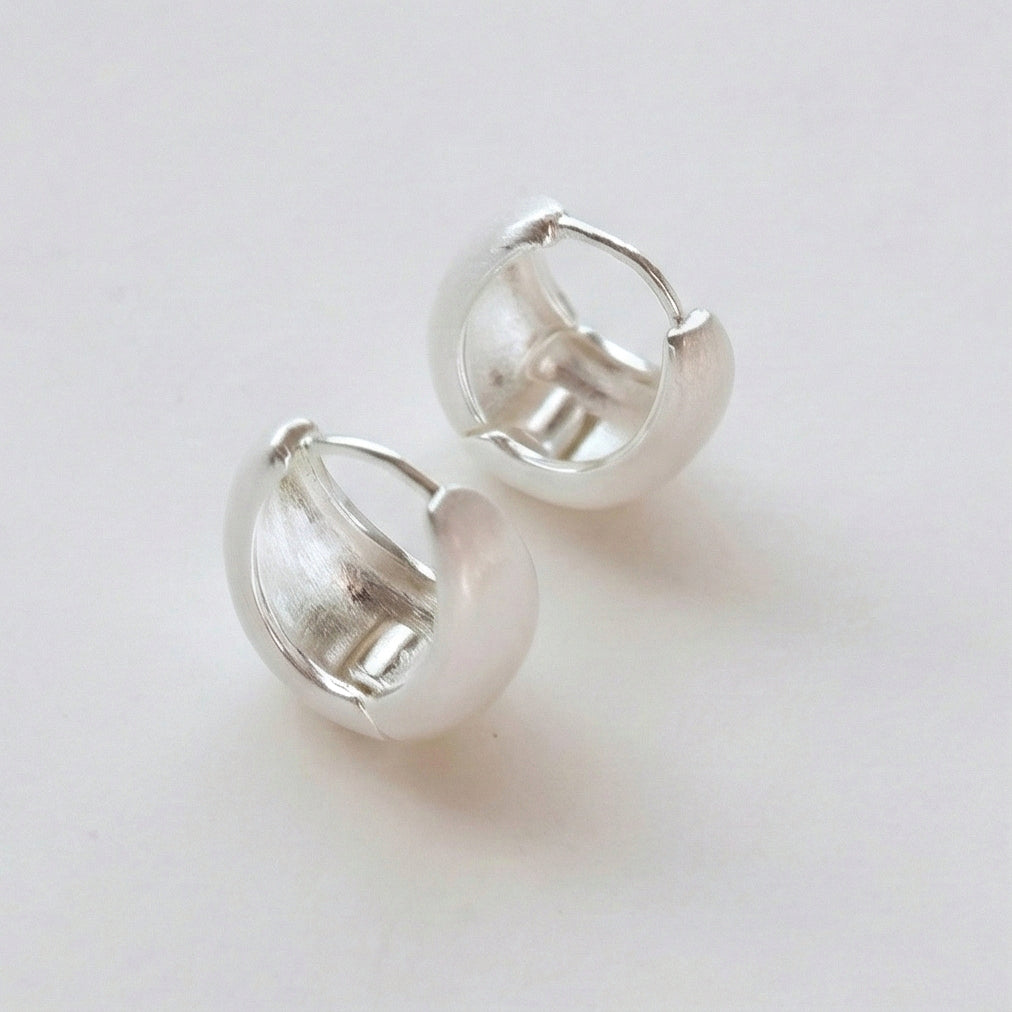 Matte Dome Huggie Silver Hoops - Brushed Finish