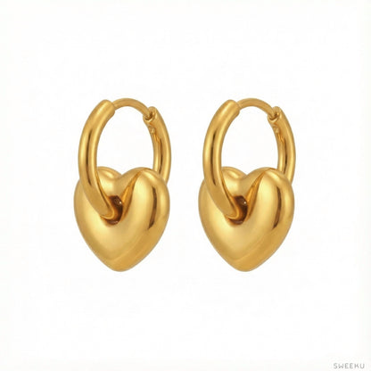 Puffy Heart Drop Huggie Gold Hoops