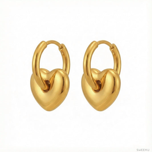 Puffy Heart Drop Huggie Gold Hoops