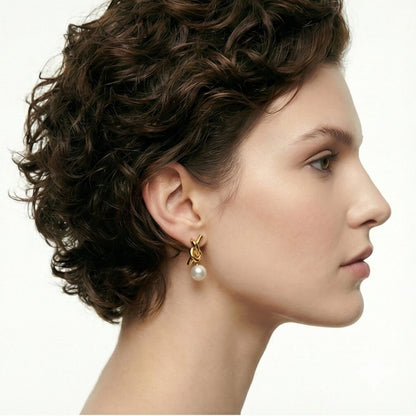 Sculptural Knot Pearl Drop Earrings